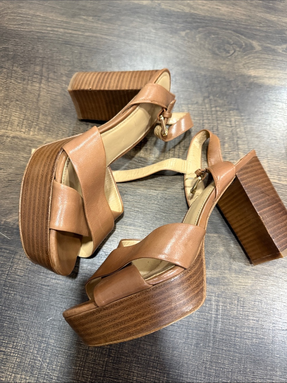 MICHAEL Michael Kors Brown Leather Block Heel Sandals